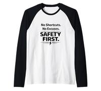 No Shortcuts. No Excuses. Safety First | Workplace Slogan Raglan Baseball Tee
