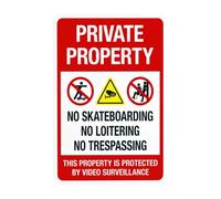 No Skateboarding Loitering Trespassing This Property Is Protected By Video Metal Warning Sign for Indoor Outdoor Security, Business Office Home Garden Street Decor 20 x 30 cm