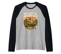 No Sleep Til Smoking Meat Funny Grilling Party Raglan Baseball Tee