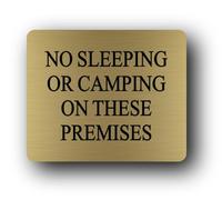 No sleeping or camping prohibition Sign - 11.0x9.5cm Brushed Aluminium