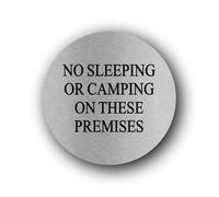 No sleeping or camping prohibition Sign - 9.5x9.5cm Brushed Aluminium