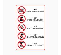 No smoking and vaping, pets allowed, bicycle riding, skateboarding, scotter riding sign public area safety metal tin sign for industrial & commercial series 8×12 INCH