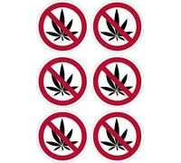 No smoking cannabis sign 100mm circle - Pack of 6 stickers on A4 sheet