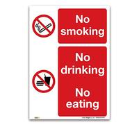 No smoking, drinking or eating Sign - 1mm Rigid Plastic Sign - Prohibition Safety Information (A4-297 x 210mm)