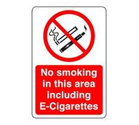 No smoking in this area including e-cigarettes sign - 3mm Aluminum Dibond high-visibility and durability for indoor/outdoor usage (200mm x 150mm) Ensures Safety Within 5m Viewing Distance.