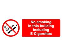No Smoking In This Building Including E-Cigarettes - safety sign - High tack self-adhesive sticker (300mm x 100mm) Viewing Distance within 5m.