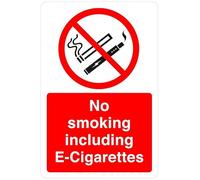No smoking including e-cigarettes safety sign - High tack self-adhesive sticker (200mm x 150mm) Viewing Distance within 5m.