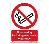 No smoking including electronic cigarettes Sign - 1mm Rigid Plastic Sign - Prohibition Safety Information (A5-210 x 148mm)