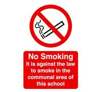 No smoking it is against the law to smoke in school sign - 1.2mm Rigid plastic for indoor/outdoor usage (300mm x 200mm) Viewing Distance within 7m.