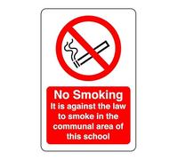 No smoking it is against the law to smoke in school sign - 3mm Aluminum Dibond high-visibility and durability for indoor/outdoor usage (300mm x 200mm) Ensures Safety Within 7m Viewing Distance.