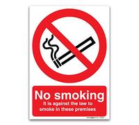 No Smoking It is against the law to smoke in these premises Sign, A4 297 x 210mm, 1mm Rigid Plastic, Prohibition Safety