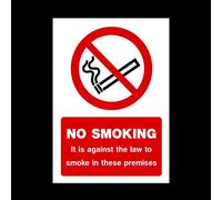 No Smoking - It is against the law to smoke on these premises Plastic Sign with double sided fixing tape - No Smoking/Building/Premises/Hotel (MISC9)