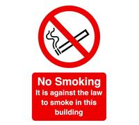 No smoking it is against the law to smoke sign - High tack self-adhesive sticker (150mm x 100mm) Viewing Distance within 3m.