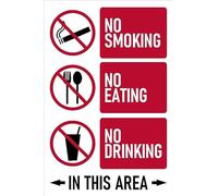 No smoking, no eating no drinking in this area, safety sign - Self adhesive sticker (600mm x 400mm)