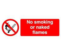 No Smoking Or Naked Flames - safety sign - High tack self-adhesive sticker (300mm x 100mm) Viewing Distance within 5m.