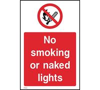 No Smoking or Naked Lights Sign - 100mm x 150mm - Self Adhesive Sticker (PS54)