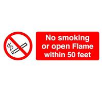 No Smoking Or Open Flame Within 50 Feet - safety sign- 3mm Aluminum Dibond for indoor/outdoor usage (600mm x 200mm) 7m Viewing Distance.