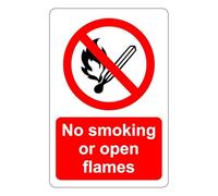No smoking or open flames : safety signage - 1.2mm Rigid plastic for indoor/outdoor usage (300mm x 200mm) Viewing Distance within 7m.