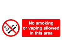 No Smoking Or Vaping Allowed In This Area - safety sign - High tack self-adhesive sticker (150mm x 50mm) Viewing Distance within 3m.