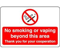No smoking or vaping beyond this area- 3mm Aluminum Dibond high-visibility and durability for indoor/outdoor usage (300mm x 200mm) Ensures Safety Within 7m Viewing Distance.