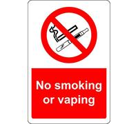 No smoking or vaping e-cigarette Safety sign - 1.2mm Rigid plastic 300mm x 200mm