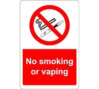 No smoking or vaping e-cigarette Safety sign - 1.2mm Rigid plastic 300mm x 200mm Case (Pack of 10)