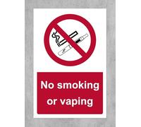 No smoking or vaping e-cigarette Safety sign - 3mm Aluminium sign 300mm x 200mm