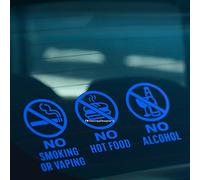 NO SMOKING OR VAPING, HOT FOOD, ALCOHOL Sign Car, Taxi, Coach Vinyl Decal Sticker (Blue)