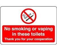 No smoking or vaping in these toilets - High tack self-adhesive sticker (200mm x 150mm) Viewing Distance within 5m.