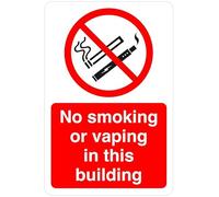 No smoking or vaping in this building safety sign- High tack self-adhesive sticker (150mm x 100mm) Viewing Distance within 3m.