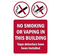 No smoking or vaping in this building, vape detectors have been installed, prohibition sign - 3mm Aluminium sign (200mm x 150mm)