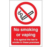 No Smoking or Vaping It Is Against the Law To Smoke Sign Safety Signs Prohibition Signs Smoking Area & No Smoking Signs Metal Sign Tin Sign 8x12 Inch