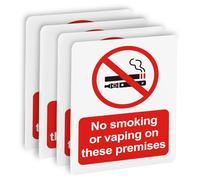 No Smoking or Vaping on These Premises Sign 4 Pack - 100 x 75mm Self Adhesive Vinyl Stickers - Waterproof UV Printed Matte Safety Signs - No Smoking Sign for Doors Windows Walls EN ISO 7010