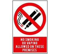 NO SMOKING or VAPING SAFETY WARNING 3mm HARD BACKED SIGNS for Walls Doors Gates Indoor & Outdoor use