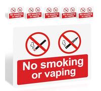 No Smoking or Vaping Sign - 6 Pack, 180x135mm Self-Adhesive Vinyl Sticker, UV Print, Waterproof, Matte Finish, EN ISO 7010 Compliant for Indoor & Outdoor Use
