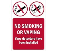 No smoking or vaping, vape detectors have been installed, prohibition sign - 1mm flexible Plastic sign (300mm x 200mm)
