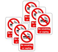 No Smoking or Vaping Vinyl Signs, 75mm x 100mm, Self-Adhesive Stickers, Waterproof, Indoor/Outdoor Use, Safety Warning Sign, C&J Goods (No smoking and vaping, 6 Pack)