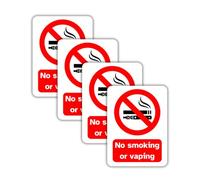 No Smoking or Vaping Vinyl Signs, 75mm x 100mm, Self-Adhesive Stickers, Waterproof, Indoor/Outdoor Use, Safety Warning Sign, C&J Goods (No smoking and vaping, 4 Pack)