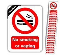 No Smoking or Vaping Vinyl Signs, 75mm x 100mm, Self-Adhesive Stickers, Waterproof, Indoor/Outdoor Use, Safety Warning Sign, C&J Goods (No smoking and vaping, 24 Pack)