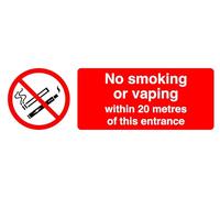 No Smoking Or Vaping Within 20 Metres Of This Entrance - safety sign - High tack self-adhesive sticker (150mm x 50mm) Viewing Distance within 3m.