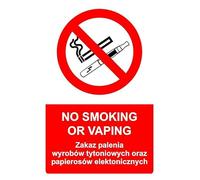 No smoking or vaping Zakaz palenia wyrobow tytoniowych oraz papierosow elektronicznych safety sign - Self adhesive sticker (200mm x 150mm)