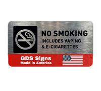 No Smoking Sign - No Smoking No Vaping Signs for Business - Includes Adhesive Strips for Easy Installation- Brushed Metal No Smoking Sign (7" W x 3" H) (Brushed Aluminum)