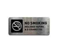 No Smoking Sign - No Smoking No Vaping Signs for Business - Includes Adhesive Strips for Easy Installation- Brushed Metal No Smoking Sign (7" W x 3" H) (Brushed Aluminum)