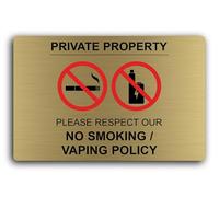 No smoking/vaping policy sign for private property Sign - 29.0x19.0cm Brushed Aluminium