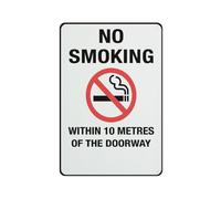 No Smoking Within 10 Metres Of The Doorway 12 X 8 Inches Aluminum Metal Warning Signage With Symbol For Indoor Outdoor Use