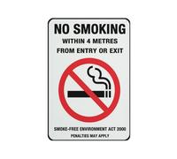 No Smoking Within 4 Metres From Entry Or Exit Sign 12 X 8 Inches Aluminum Metal Warning Signage With Symbol For Indoor Outdoor Use