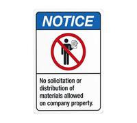 No Solicitation Or Distribution Of Materials Allowed Metal Warning Sign, Caution Security Poster for Road Street Home Business Wall Decor 12×8 Inches