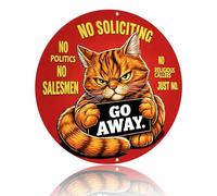 No Soliciting Cat - Humorous Aluminum Sign Metal Wall Decor for Entryway, Front Door, Mailbox, Balcony, and Window, 8x8 Inches (26120)