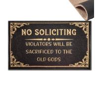 No Soliciting Doormat, Violators Will Be Sacrificed to The Old Gods Funny Welcome Mat, Decorative Coir Front Door Mat for Indoor Outdoor Home Porch Entryway, 18x30 Inch