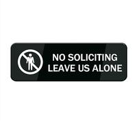 No Soliciting Leave Us Alone Sign Signage White Black Plastic Acrylic 8" X 3' With Double Side Tape Adhesive Easy Mounting